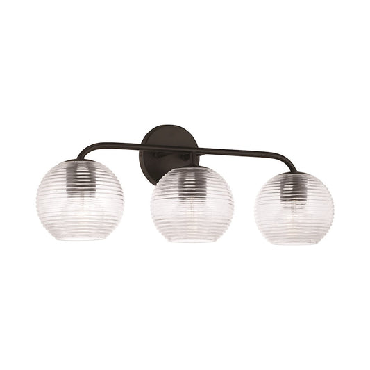 Capital Lighting Dolan 3 Light Vanity, Black/Clear Ribbed - 149931MB-544