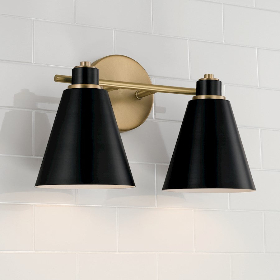 2 Light Bathroom Vanity Light, Aged Brass