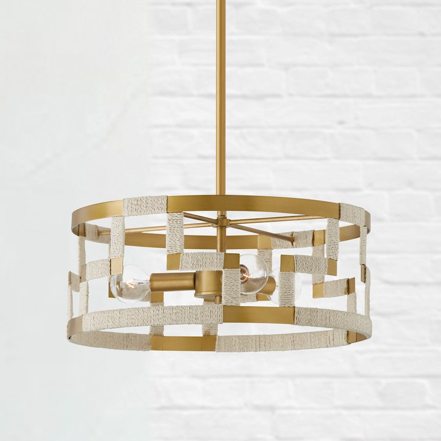 Capital Lighting Hala 3 Light Semi Flush Mount, Natural Jute/Brass