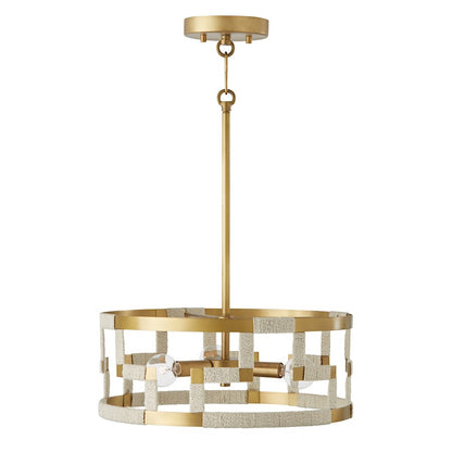 Capital Lighting Hala 3 Light Semi Flush Mount, Natural Jute/Brass