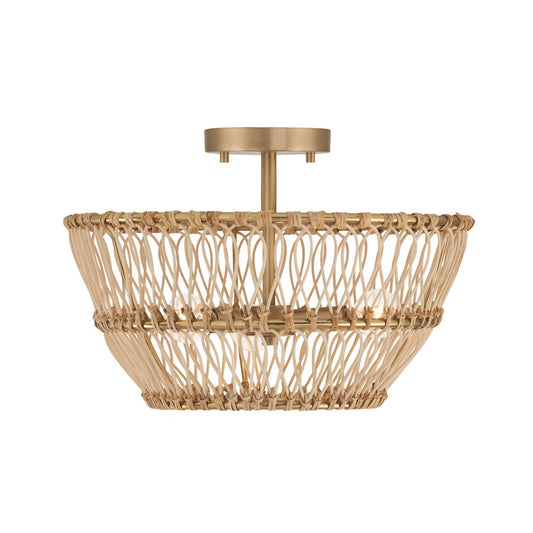 Capital Lighting Wren 3 Light Semi Flush Mount, Brass/Natural - 244131MA