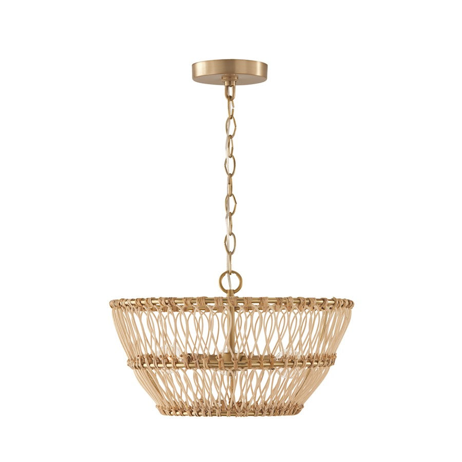 Capital Lighting Wren 3 Light Semi Flush Mount, Brass/Natural