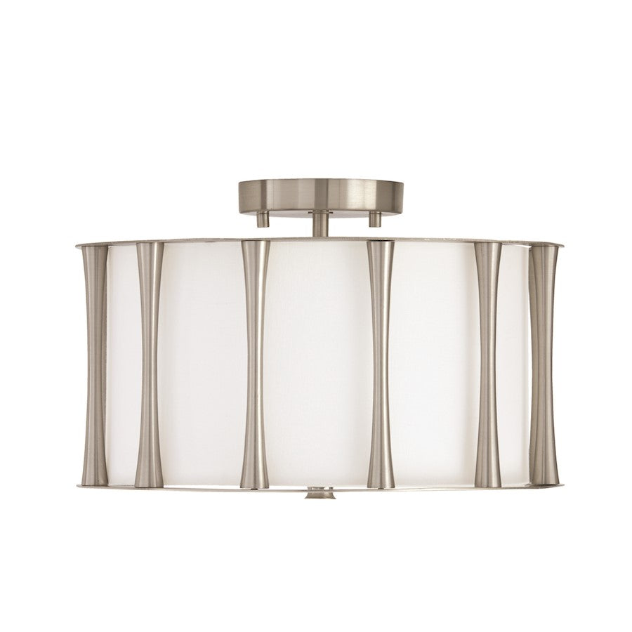 Capital Lighting Bodie 3 Light Semi Flush Mount, Nickel/White Fabric - 244631BN