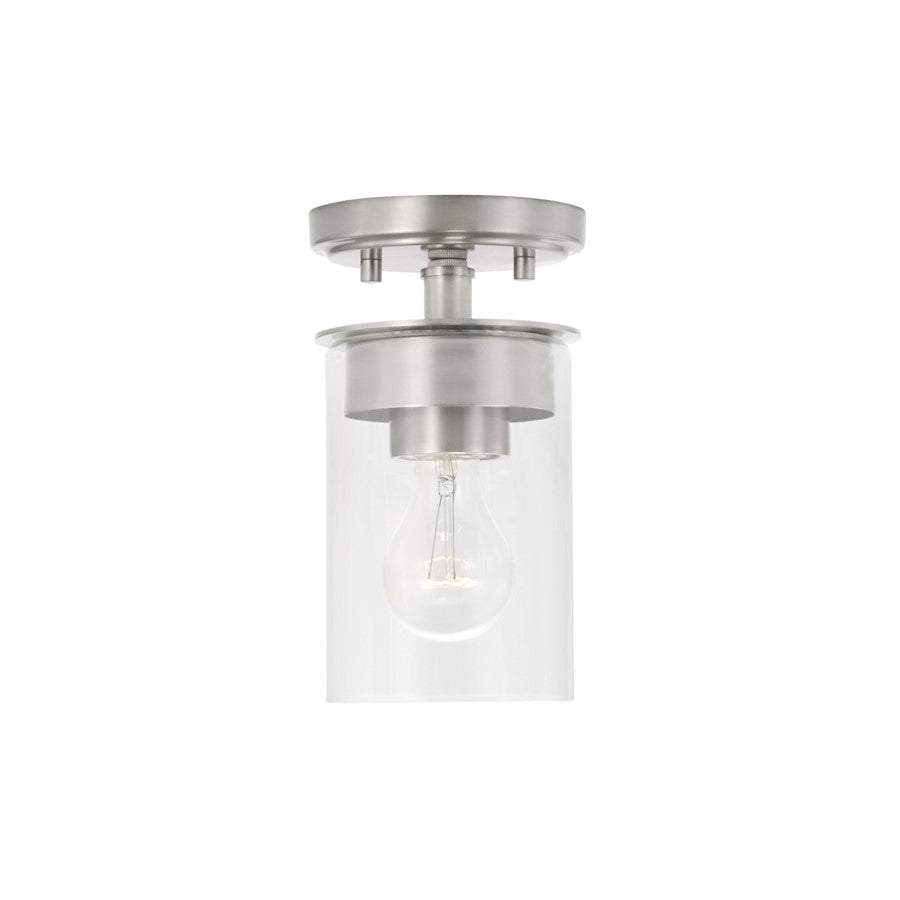 Capital Lighting Mason 1 Light 5" Semi Flush Mount, Nickel/Clear - 246811BN-532