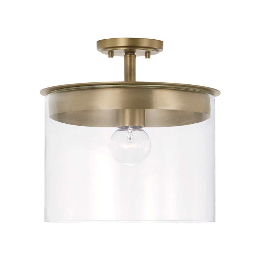 Capital Lighting Mason 1 Light 13" Semi Flush, Aged Brass/Clear - 246812AD