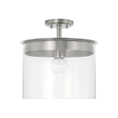 Capital Lighting Mason 1 Light 13" Semi Flush, Brushed Nickel/Clear - 246812BN