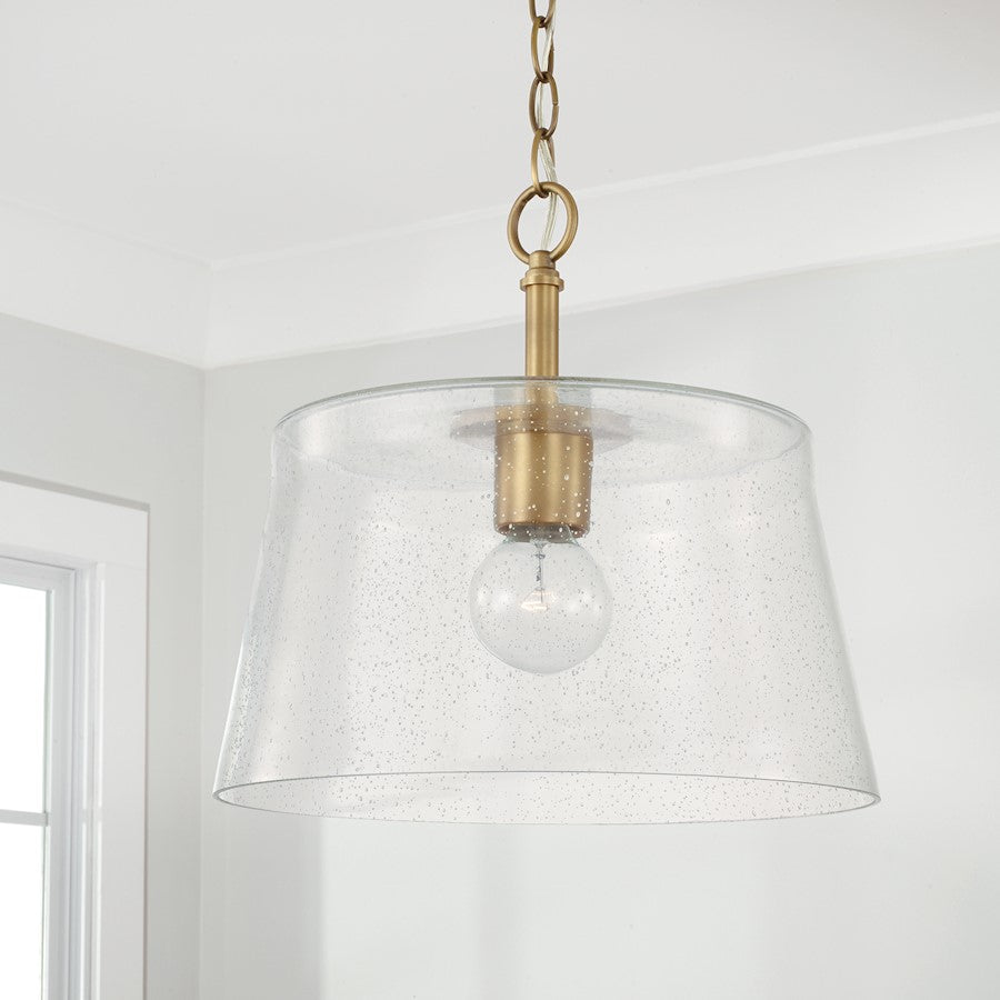 1 Light 14" Pendant, Clear Seeded