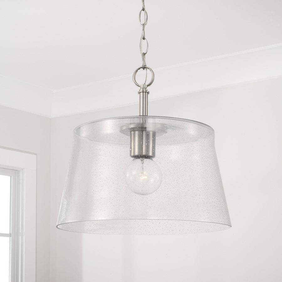 1 Light 14" Pendant, Clear Seeded
