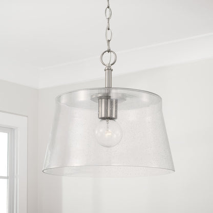 1 Light 14" Pendant, Clear Seeded