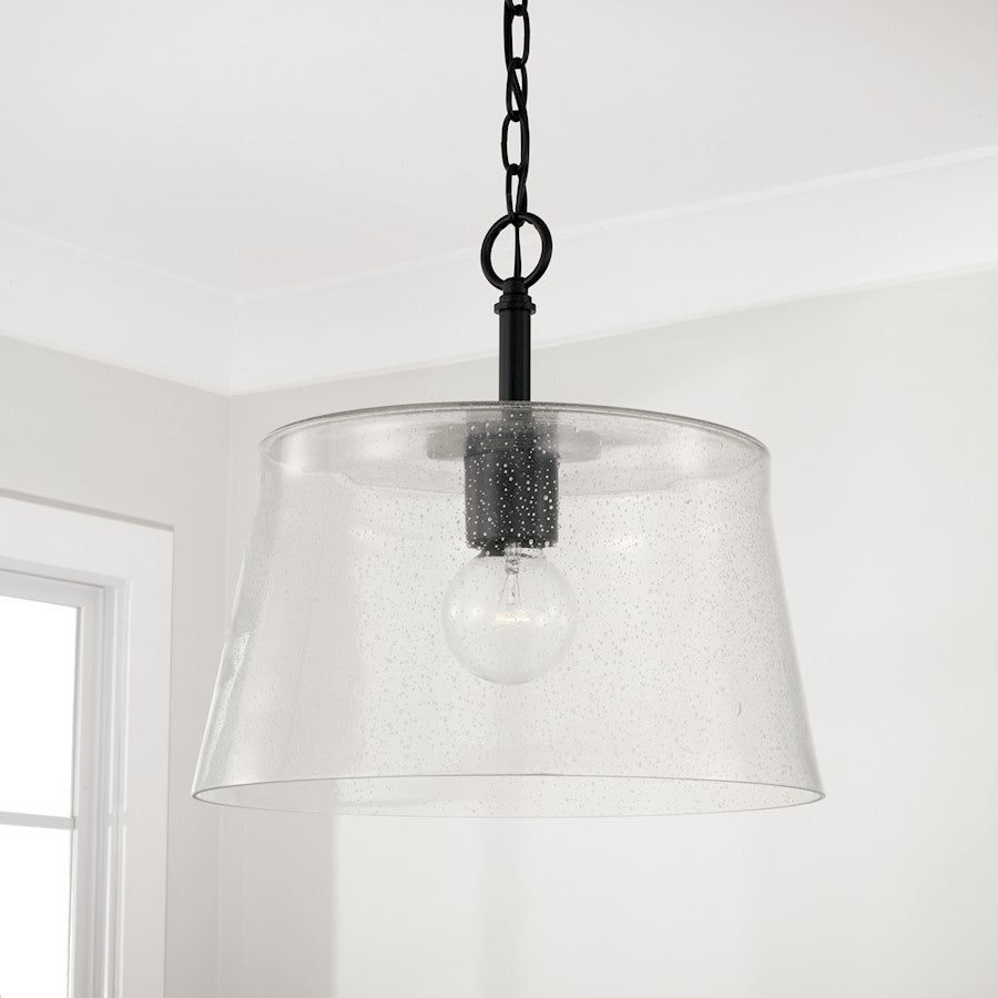 1 Light 14" Pendant, Clear Seeded