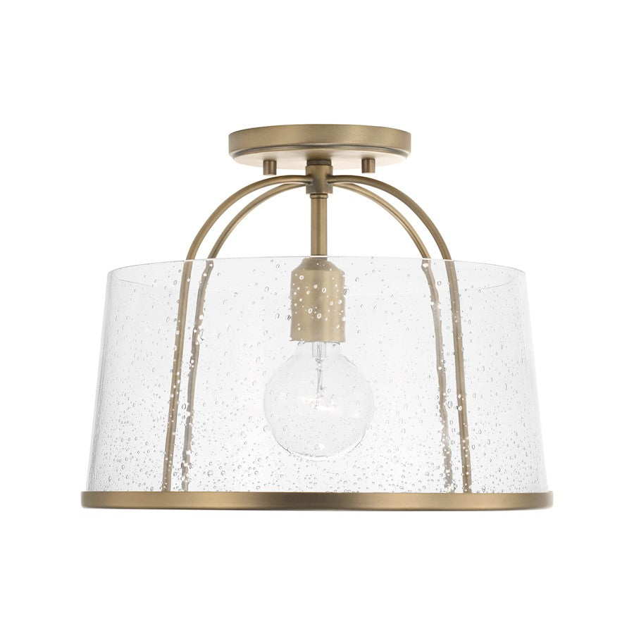 Capital Lighting Madison 1 Light Semi Flush, Aged Brass/Clear Seeded - 247011AD