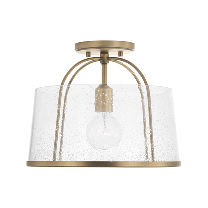 Capital Lighting Madison 1 Light Semi Flush, Aged Brass/Clear Seeded - 247011AD