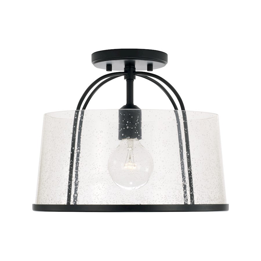 Capital Lighting Madison 1 Light Semi Flush, Matte Black/Clear Seeded - 247011MB