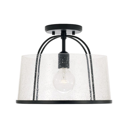 Capital Lighting Madison 1 Light Semi Flush, Matte Black/Clear Seeded - 247011MB