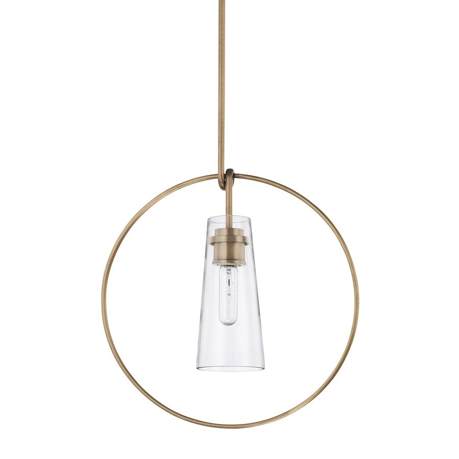 Capital Lighting 1 Light Pendant, Aged Brass/Clear - 325715AD