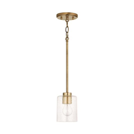 Capital Lighting Greyson 1-Light Pendant, Aged Brass/Clear Seeded - 328511AD-449