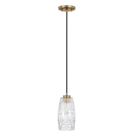 Capital Lighting 1 Light Pendant, Aged Brass/Embossed Glass - 328611AD-450