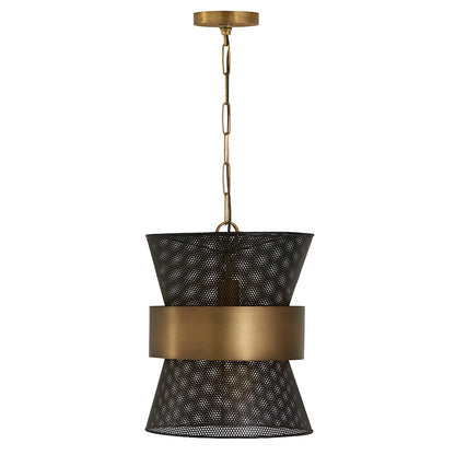 1 Light Pendant, Patinaed Brass and Black