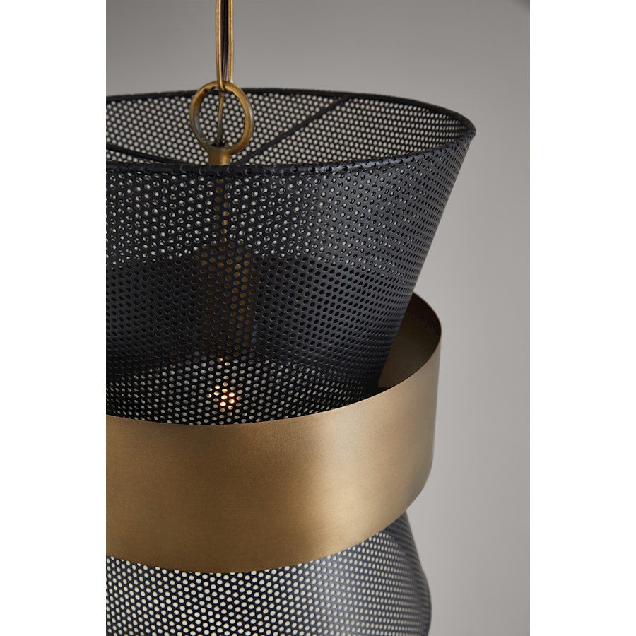 1 Light Pendant, Patinaed Brass and Black