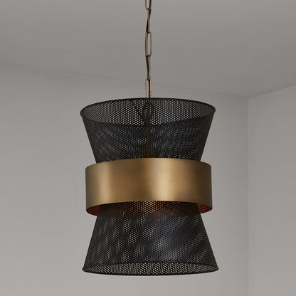 1 Light Pendant, Patinaed Brass and Black
