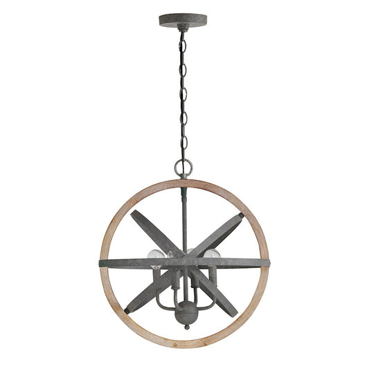 Capital Lighting 4 Light Pendant, Iron and Wood - 330544IW