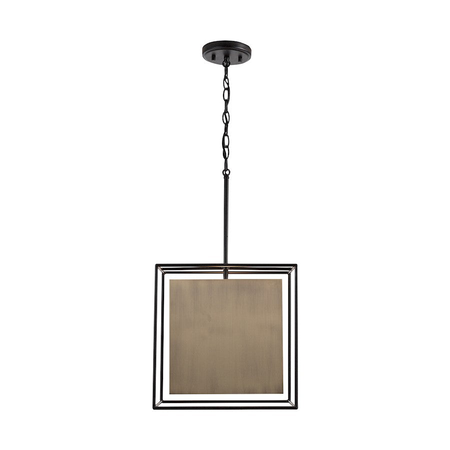 1 Light Pendant, Aged Brass and Black