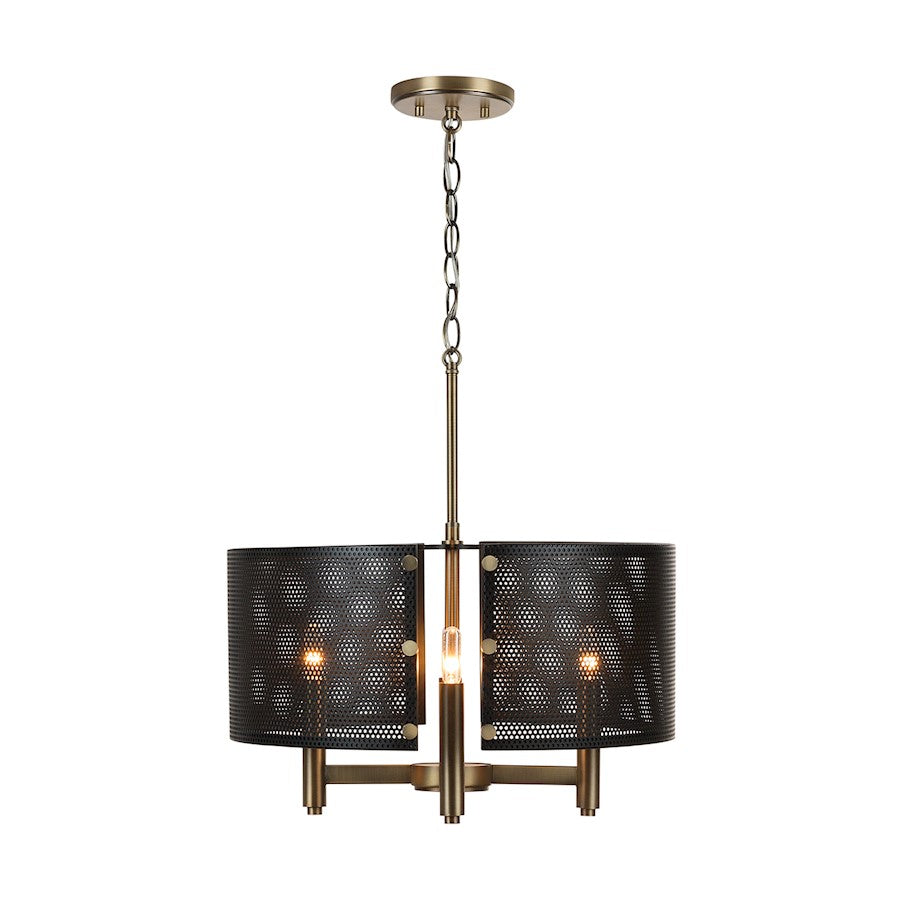 4 Light Pendant, Aged Brass and Black