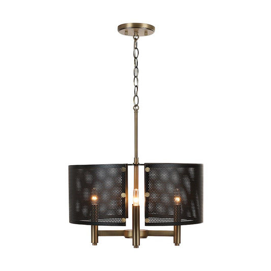 4 Light Pendant, Aged Brass and Black