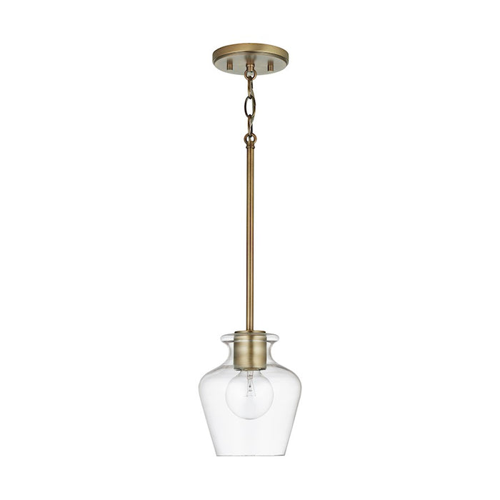 Capital Lighting Danes 1-Light Pendant, Aged Brass/Clear - 338111AD-489