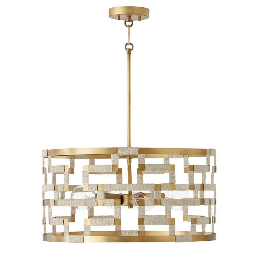 Capital Lighting Hala 4 Light Pendant, Bleached Natural Jute/Brass - 341041NL