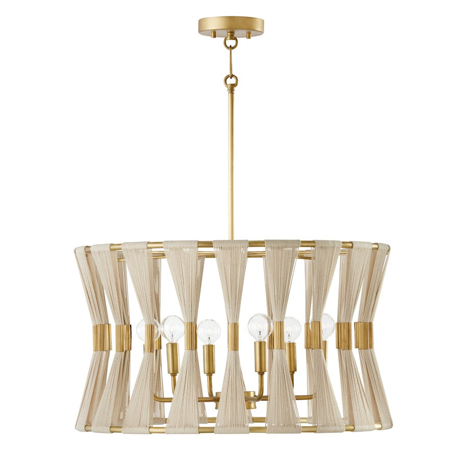 Capital Lighting Bianca 6 Light Pendant, Natural Rope/Patinaed Brass - 341161NP