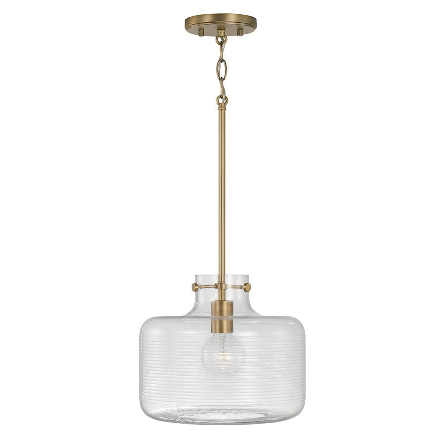 Capital Lighting Brighton 1 Light Pendant in Aged Brass/Clear Ribbed - 342511AD