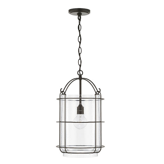 Capital Lighting Harmon 1 Light 12" Pendant, Matte Black/Clear Seeded - 342911MB