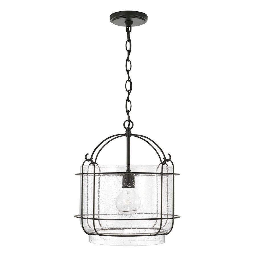 Capital Lighting Harmon 1 Light 14" Pendant, Matte Black/Clear Seeded - 342912MB