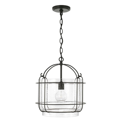 Capital Lighting Harmon 1 Light 14" Pendant, Matte Black/Clear Seeded - 342912MB