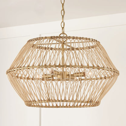 4 Light Pendant, Brass/Natural