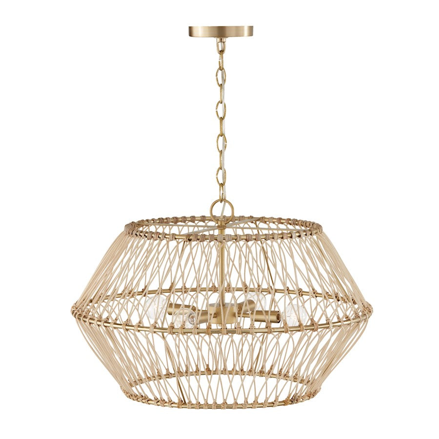 4 Light Pendant, Brass/Natural