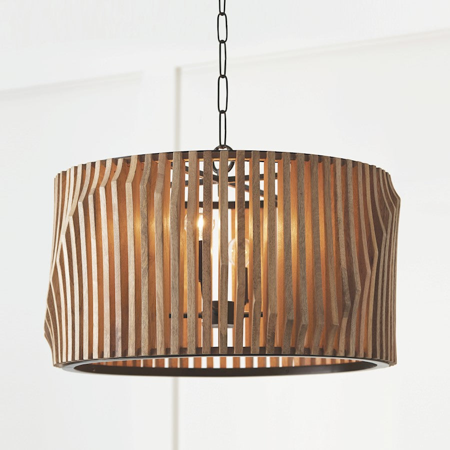 4 Light Pendant, Light Wood