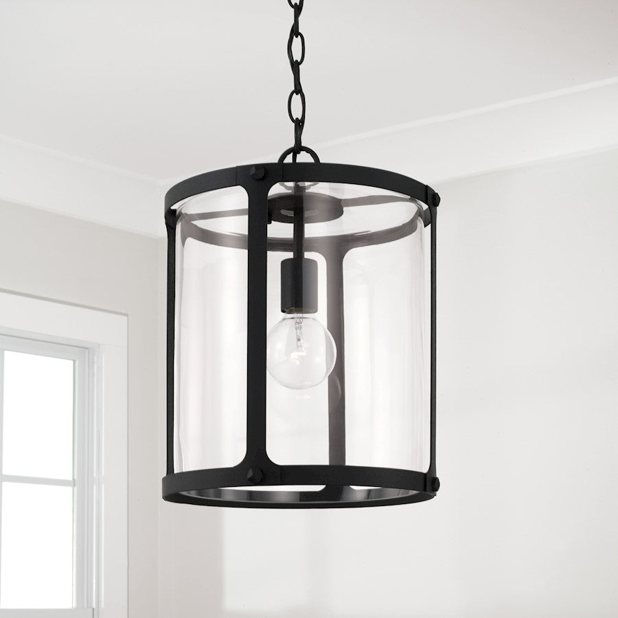 1 Light Pendant, Black Iron/Clear