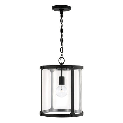 1 Light Pendant, Black Iron/Clear