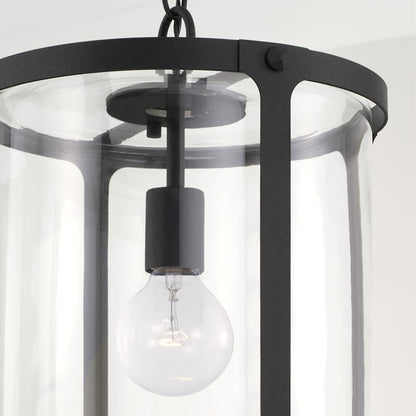 1 Light Pendant, Black Iron/Clear