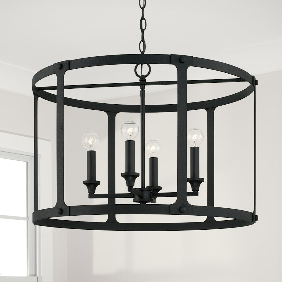 4 Light Pendant, Black Iron