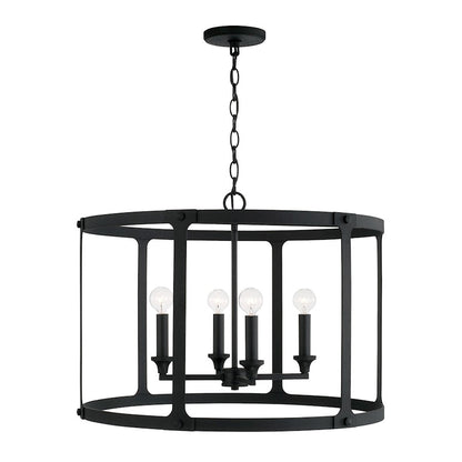 4 Light Pendant, Black Iron