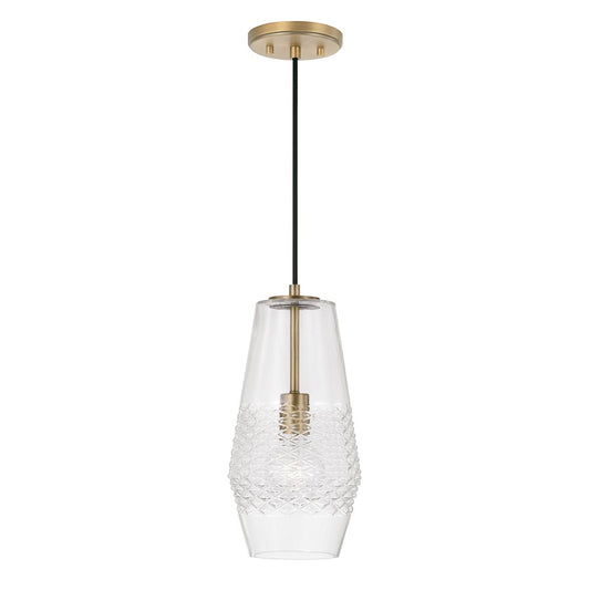 Capital Lighting Dena 1 Light Pendant, Aged Brass/Diamond Embossed - 345011AD