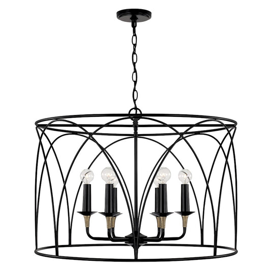 Capital Lighting Amara 6 Light Pendant, Matte Black/Brass - 345661KB