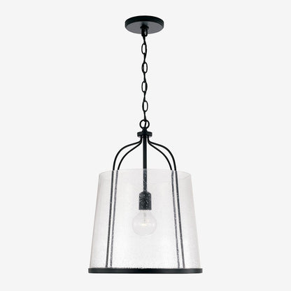 Capital Lighting Madison 1 Light Pendant, Matte Black/Clear Seeded - 347011MB