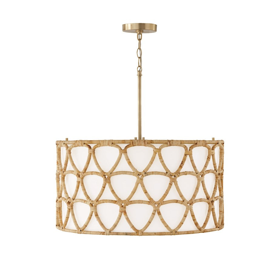 Capital Lighting Tulum 4 Light Pendant, Brass/White Fabric - 347241MA