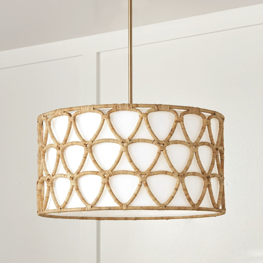 4 Light Pendant, Brass/White