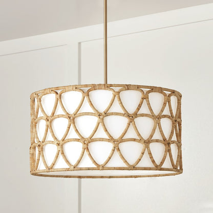 4 Light Pendant, Brass/White