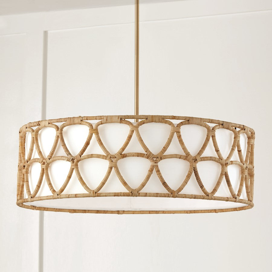 4 Light Pendant, Brass/White